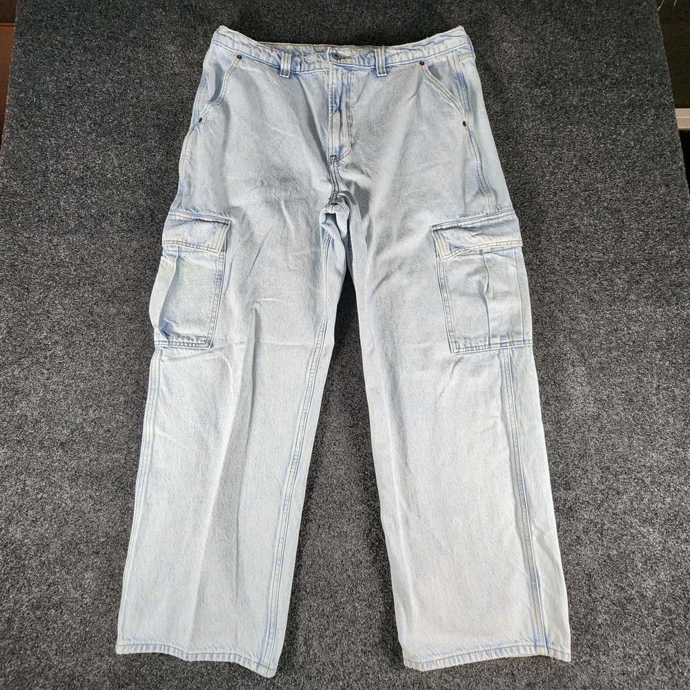 Abercrombie Fitch The Loose High Rise Light Wash Denim Cargo Jeans Women Size 16